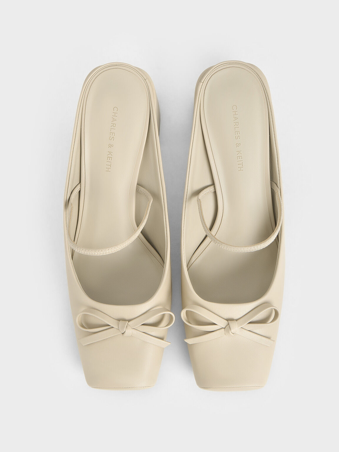 Bow Square-Toe Block-Heel Ballet Mules, Beige, hi-res