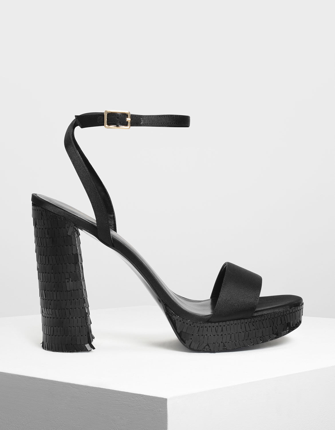 black sequin heel sandals