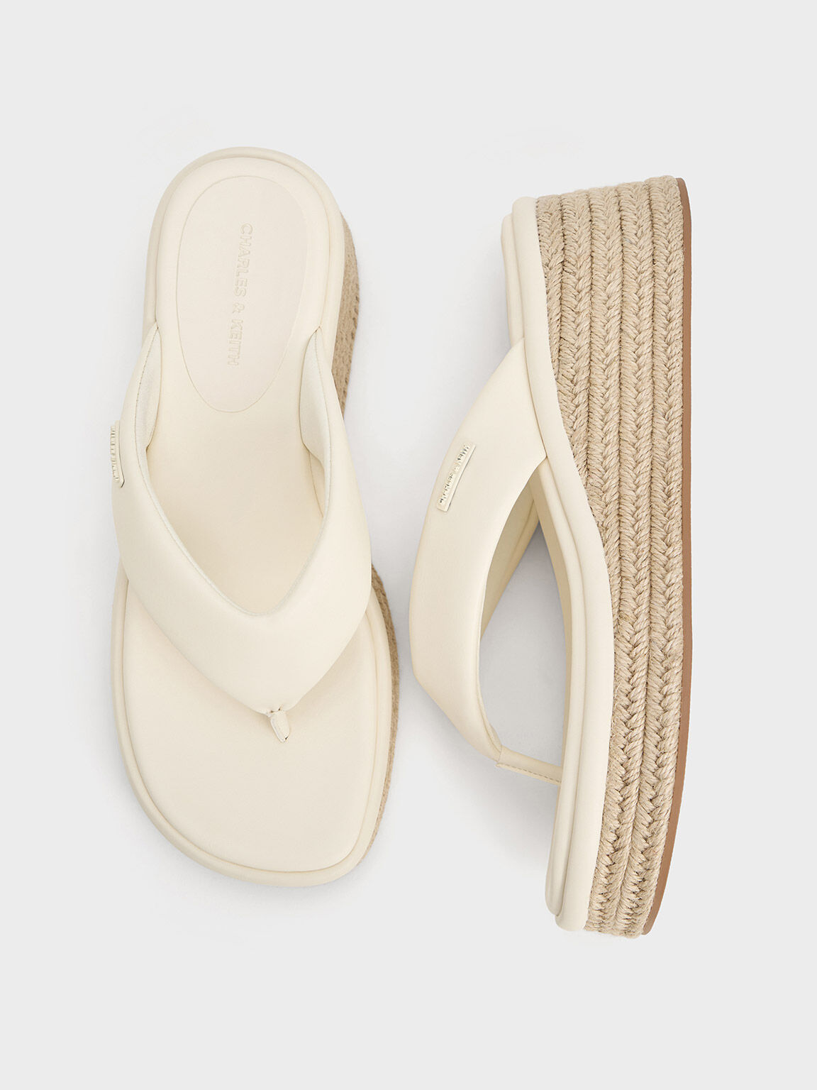 Espadrille Thong Sandals, Cream, hi-res