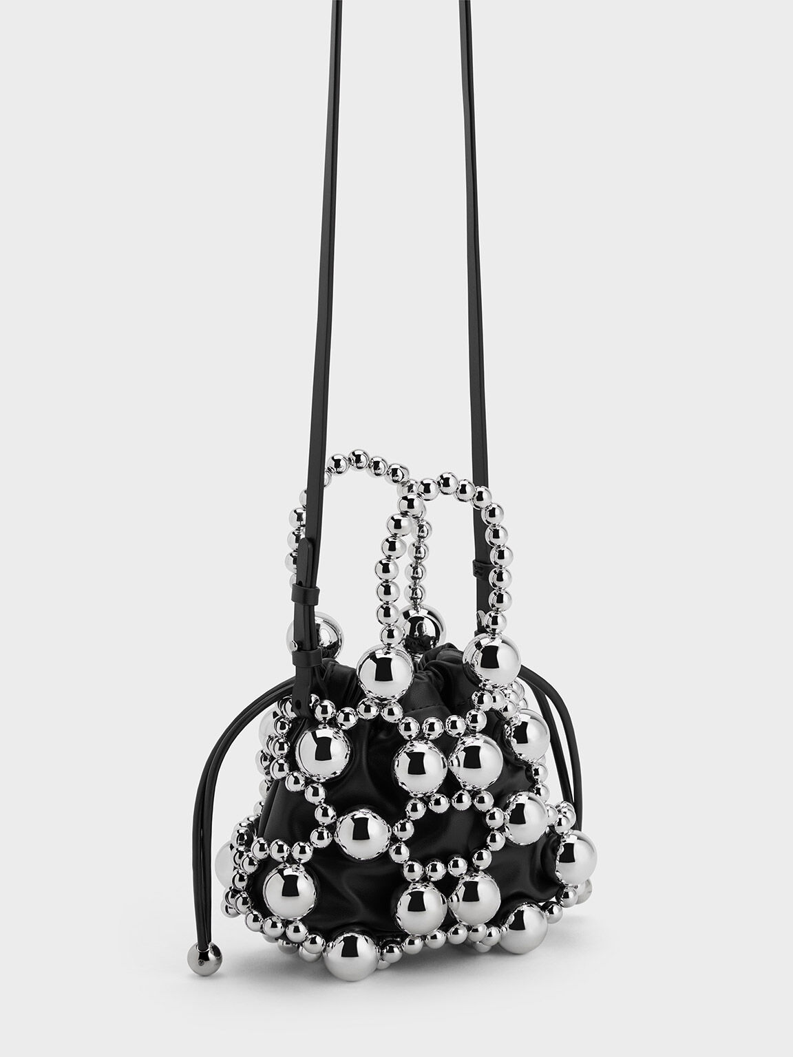 Beaded Top Handle Bag, Silver, hi-res