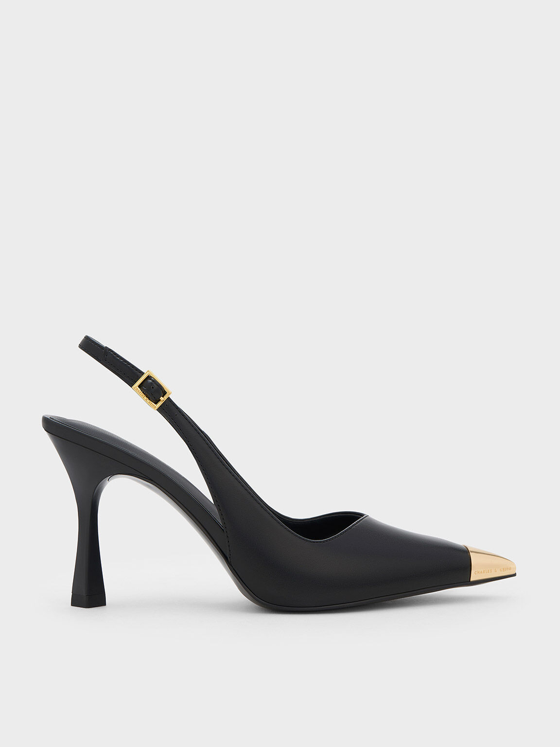 Cap Toe Chunky Heeled Slingback Pumps