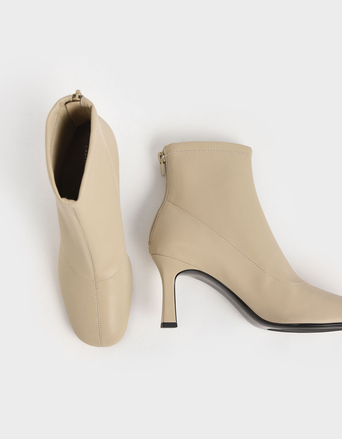 beige kitten heel ankle boots