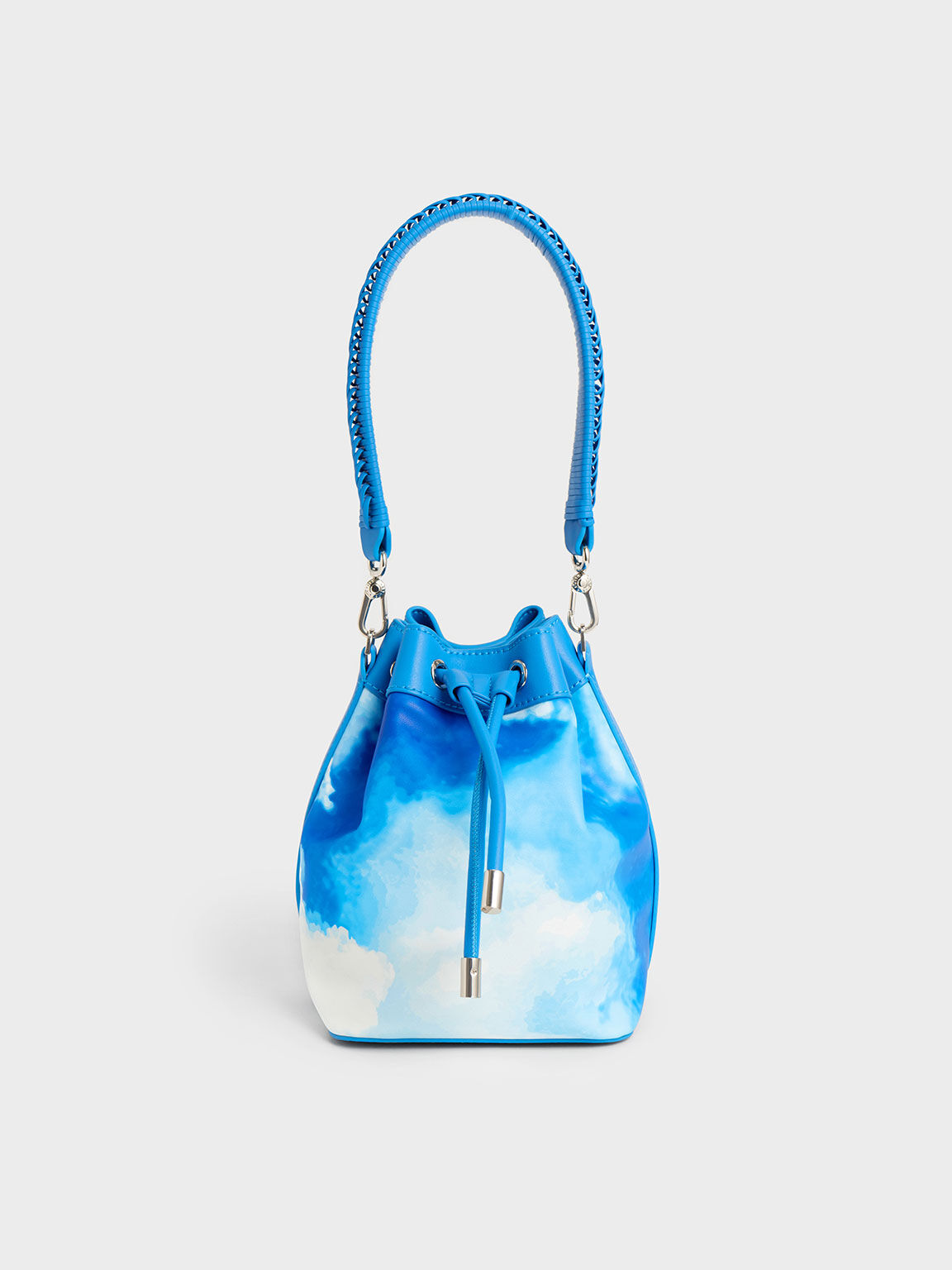 Cloud-Print Braided-Handle Drawstring Bucket Bag, Multi, hi-res