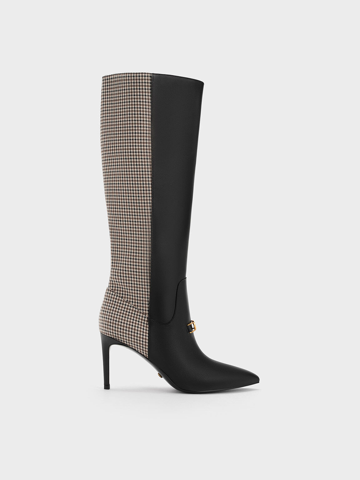 Gabine Leather Checkered Heeled Knee-High Boots, Multi, hi-res