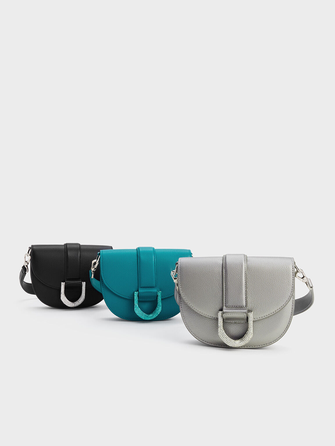 Mini Gabine Leather Saddle Bag, Pewter, hi-res