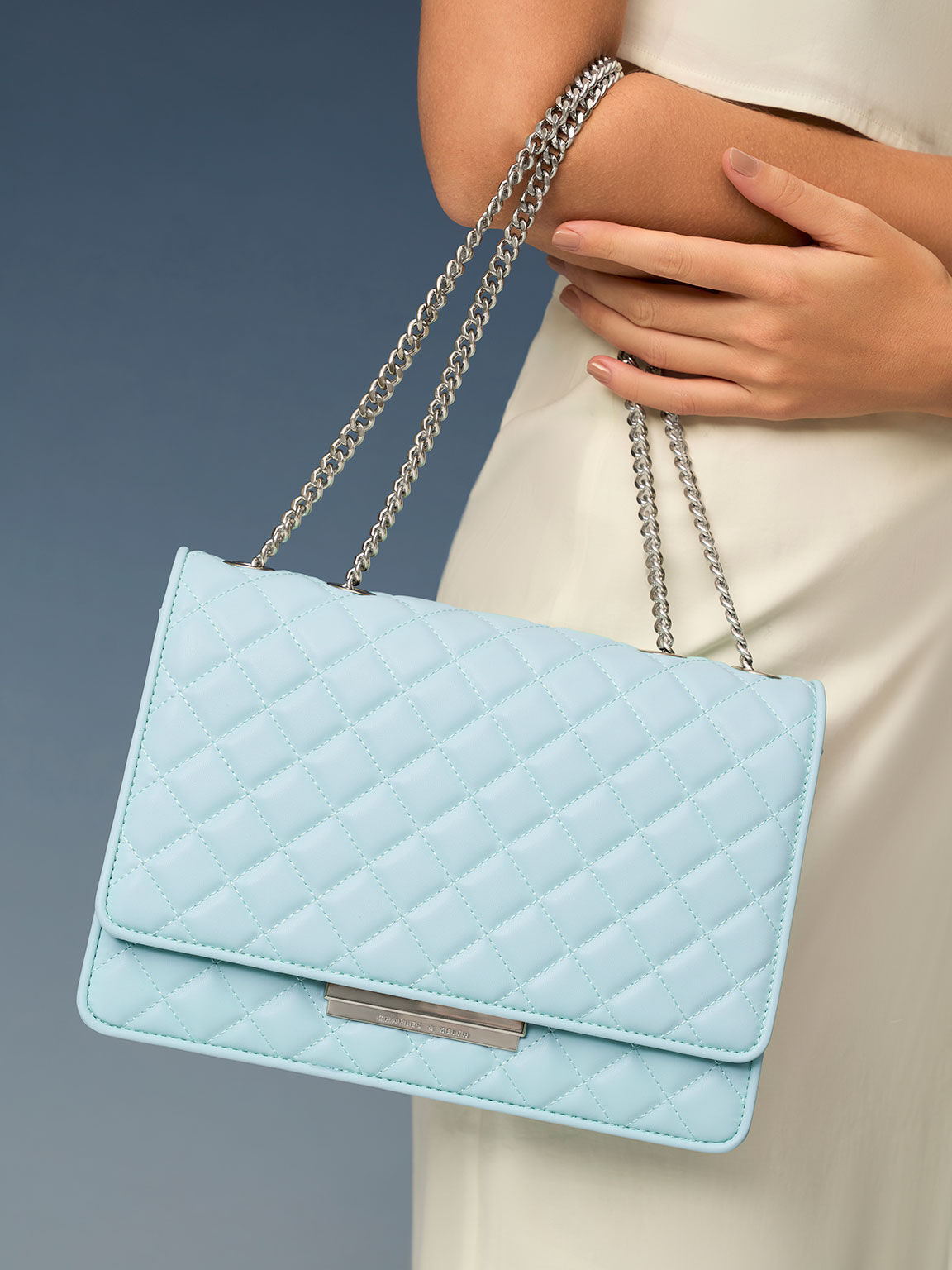 Light Blue Double Chain Handle Quilted Bag - CHARLES & KEITH CA
