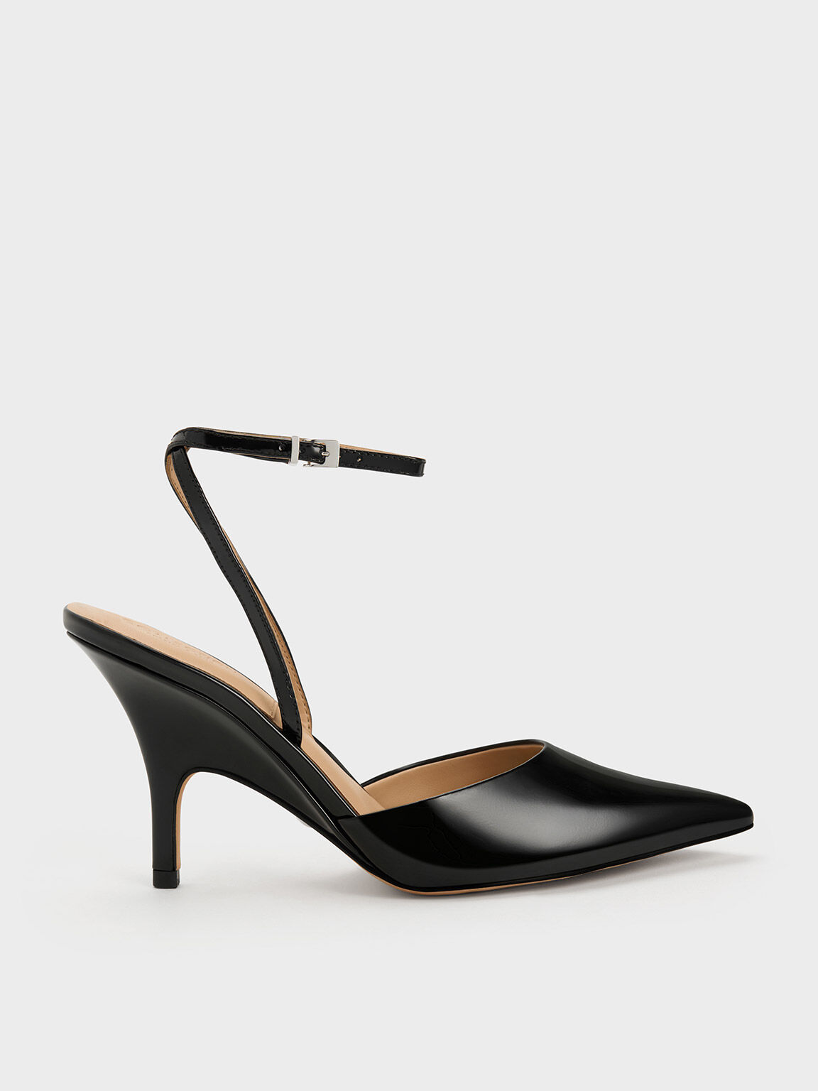 Patent Leather Ankle Strap Pumps - Black