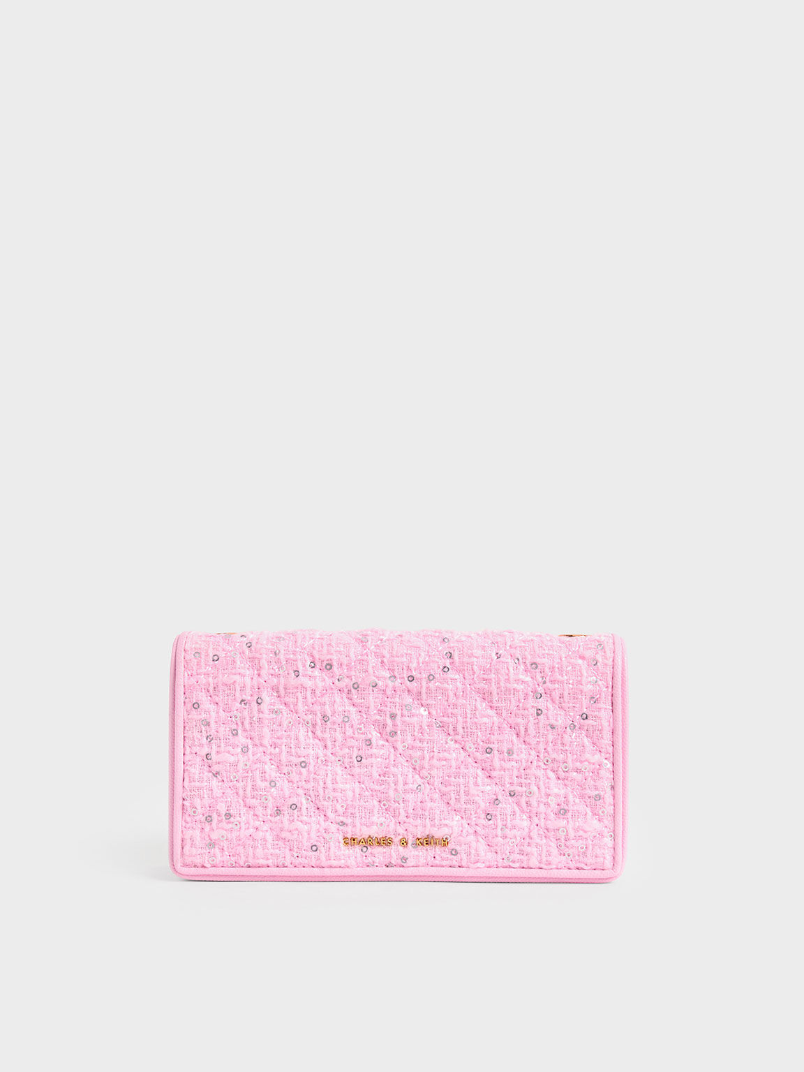 Tweed Quilted Pouch, Pink, hi-res