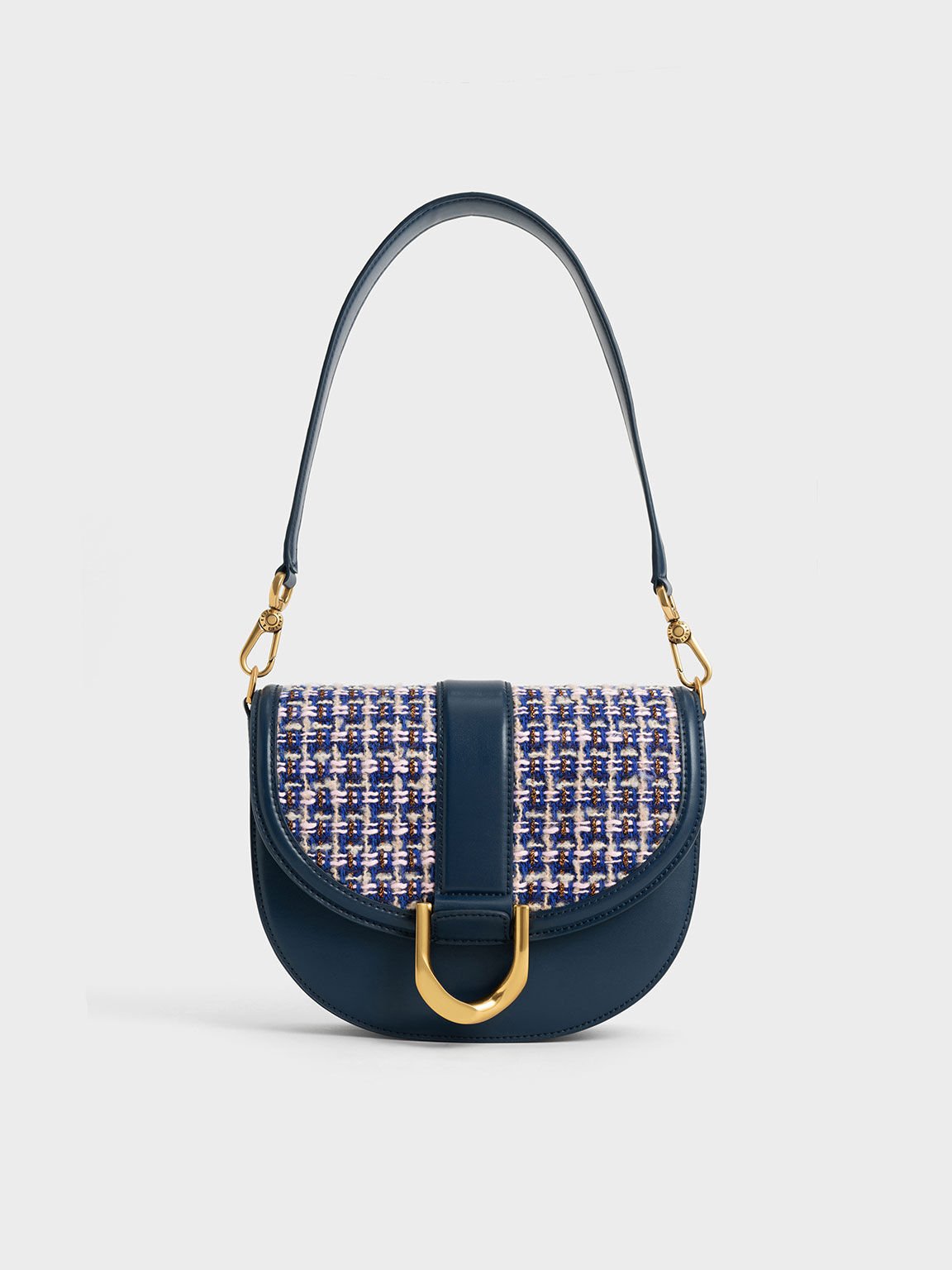 Gabine Tweed Saddle Bag, Navy, hi-res