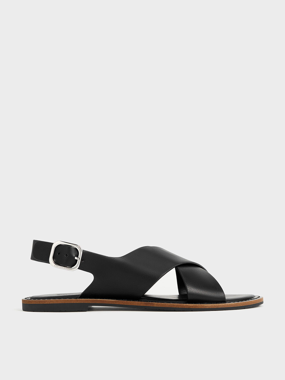 Crossover-Strap Slingback Sandals, Black, hi-res