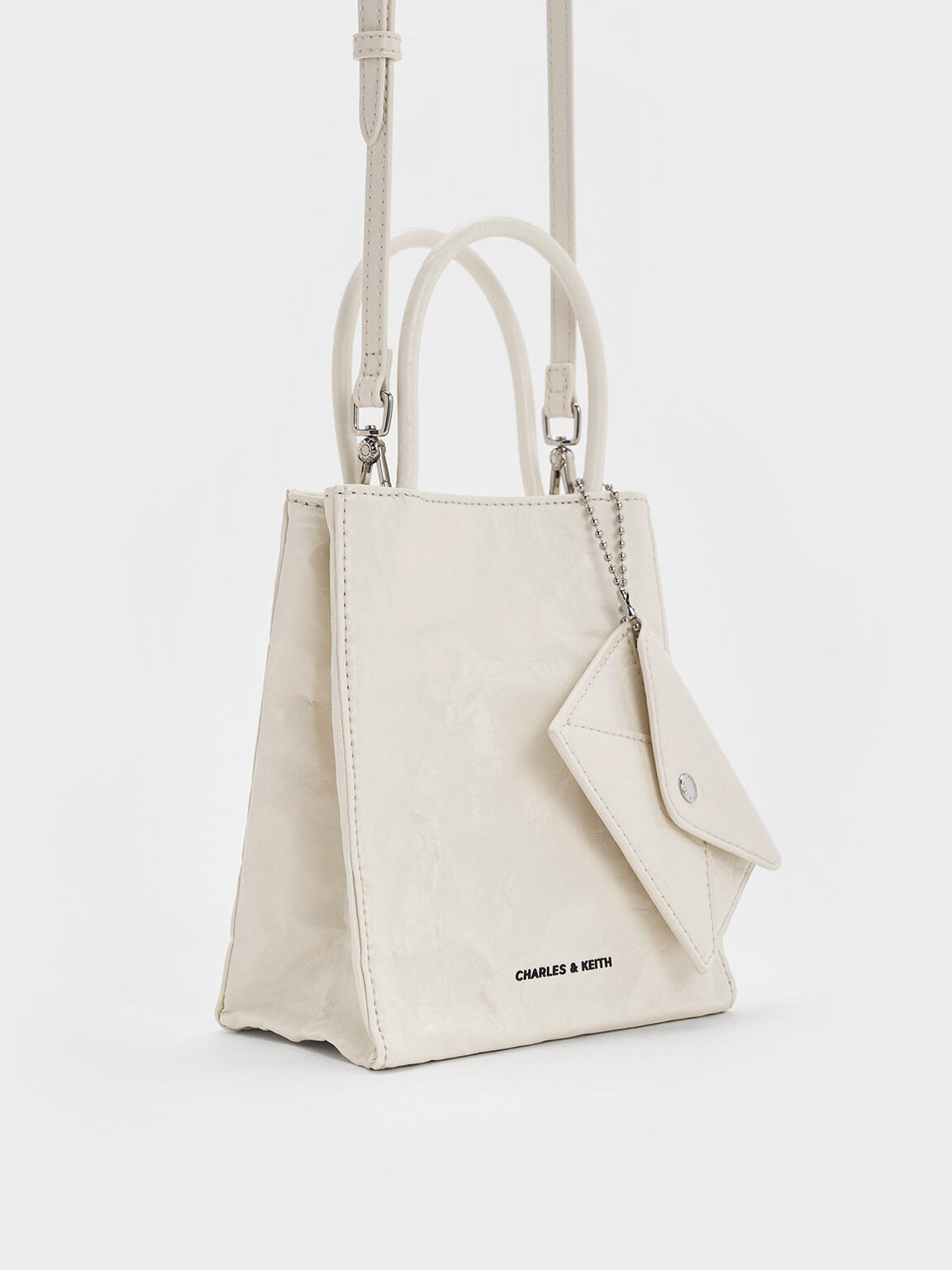 Matina Crinkle-Effect Elongated Tote Bag, Cream, hi-res