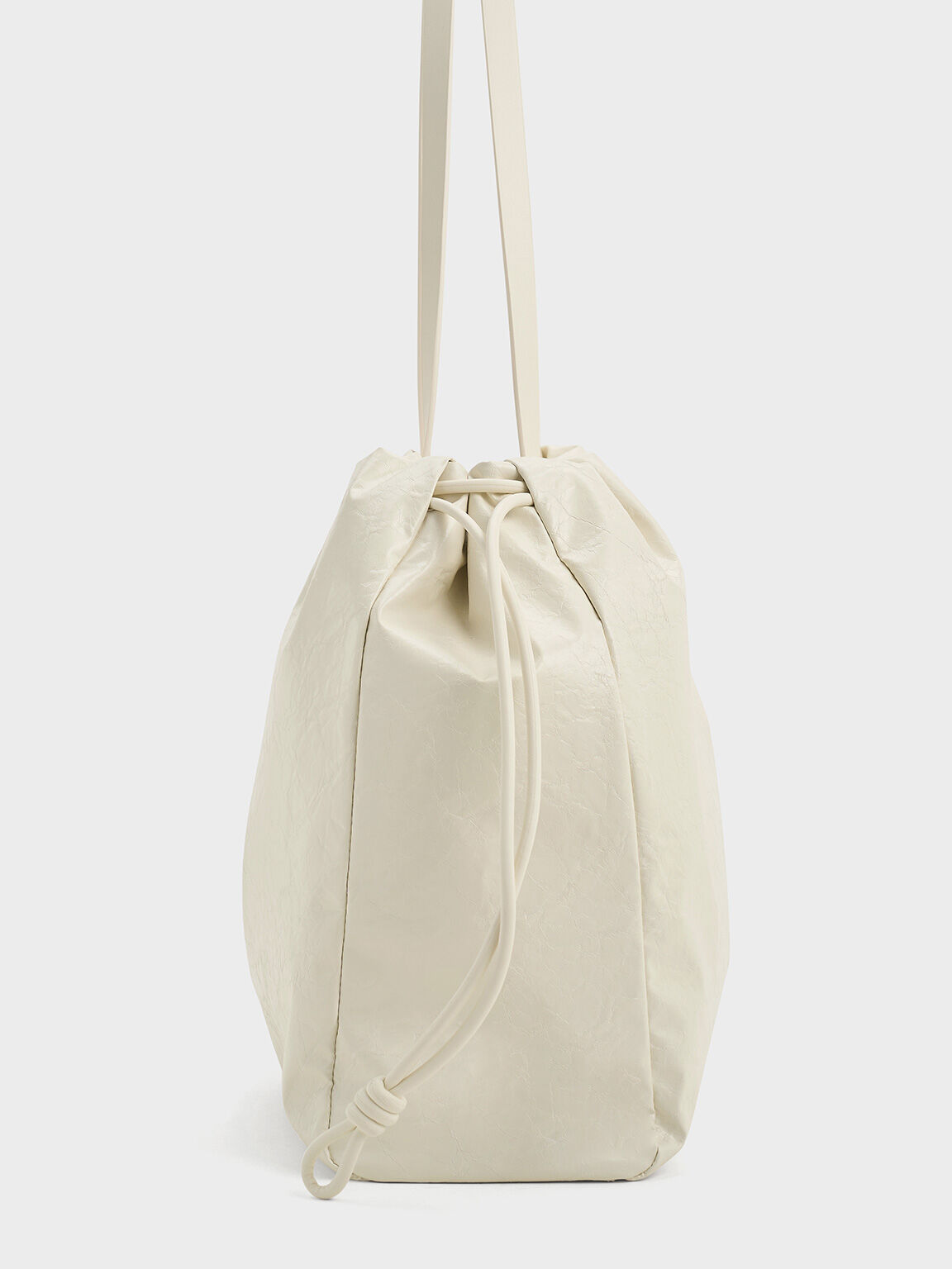 Bethel Crinkle-Effect Ruched Drawstring Tote Bag, Cream, hi-res