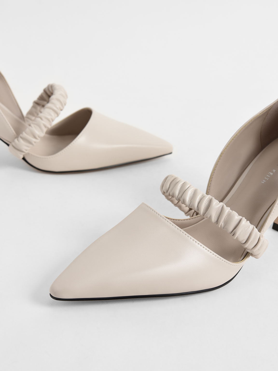 Chalk Ruched Strap D'Orsay Pumps - CHARLES & KEITH International