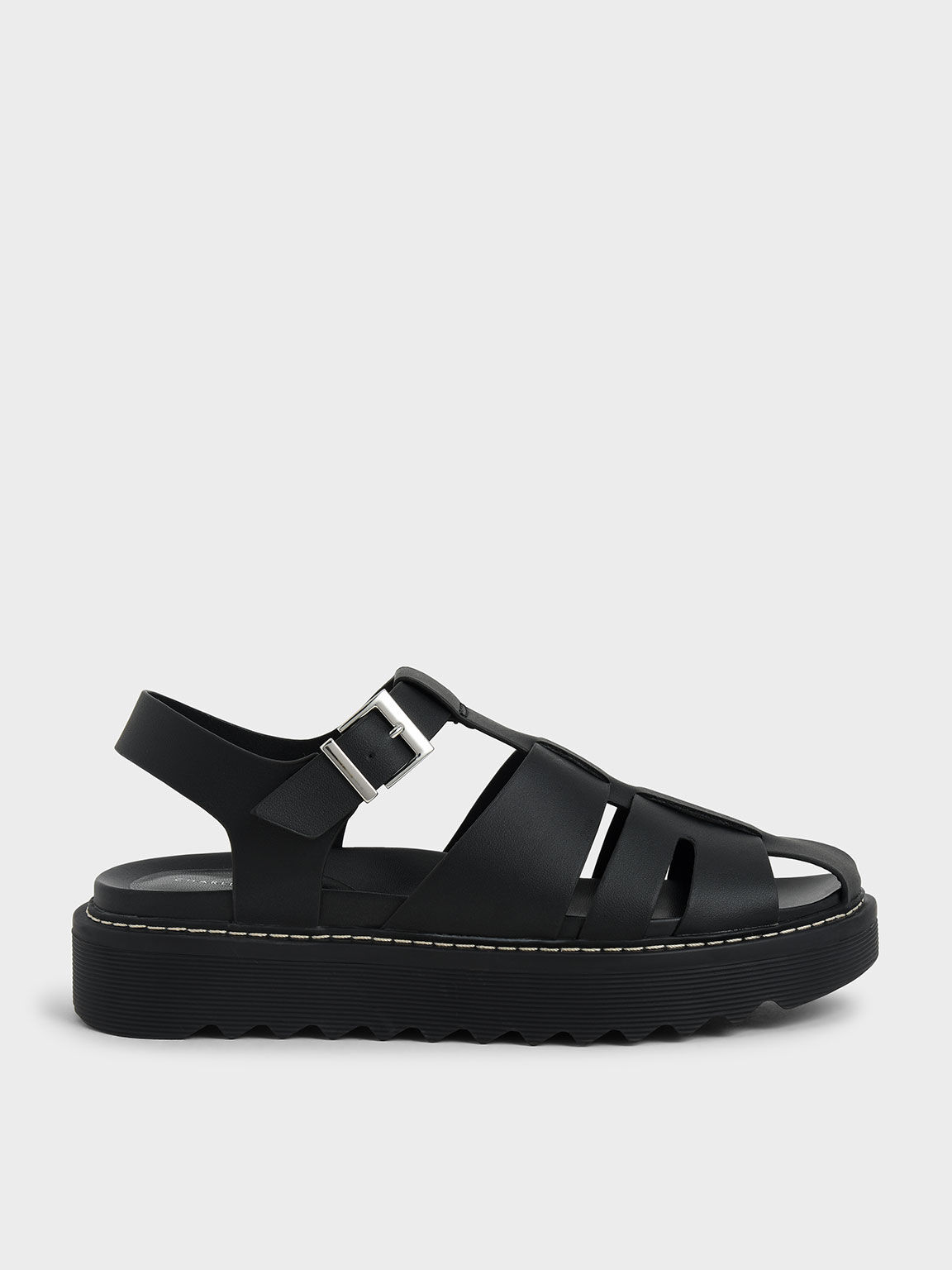 Black caged deals sandals flat