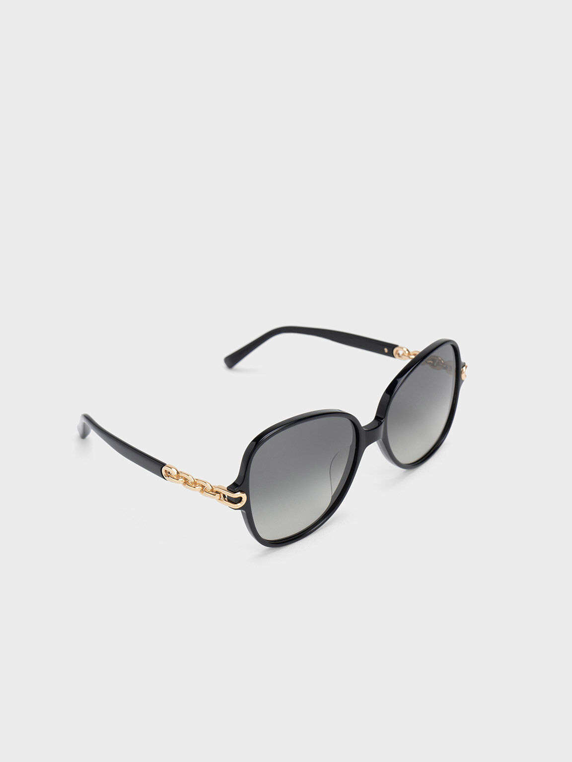 Chain-Link Oversized Butterfly Sunglasses - Black