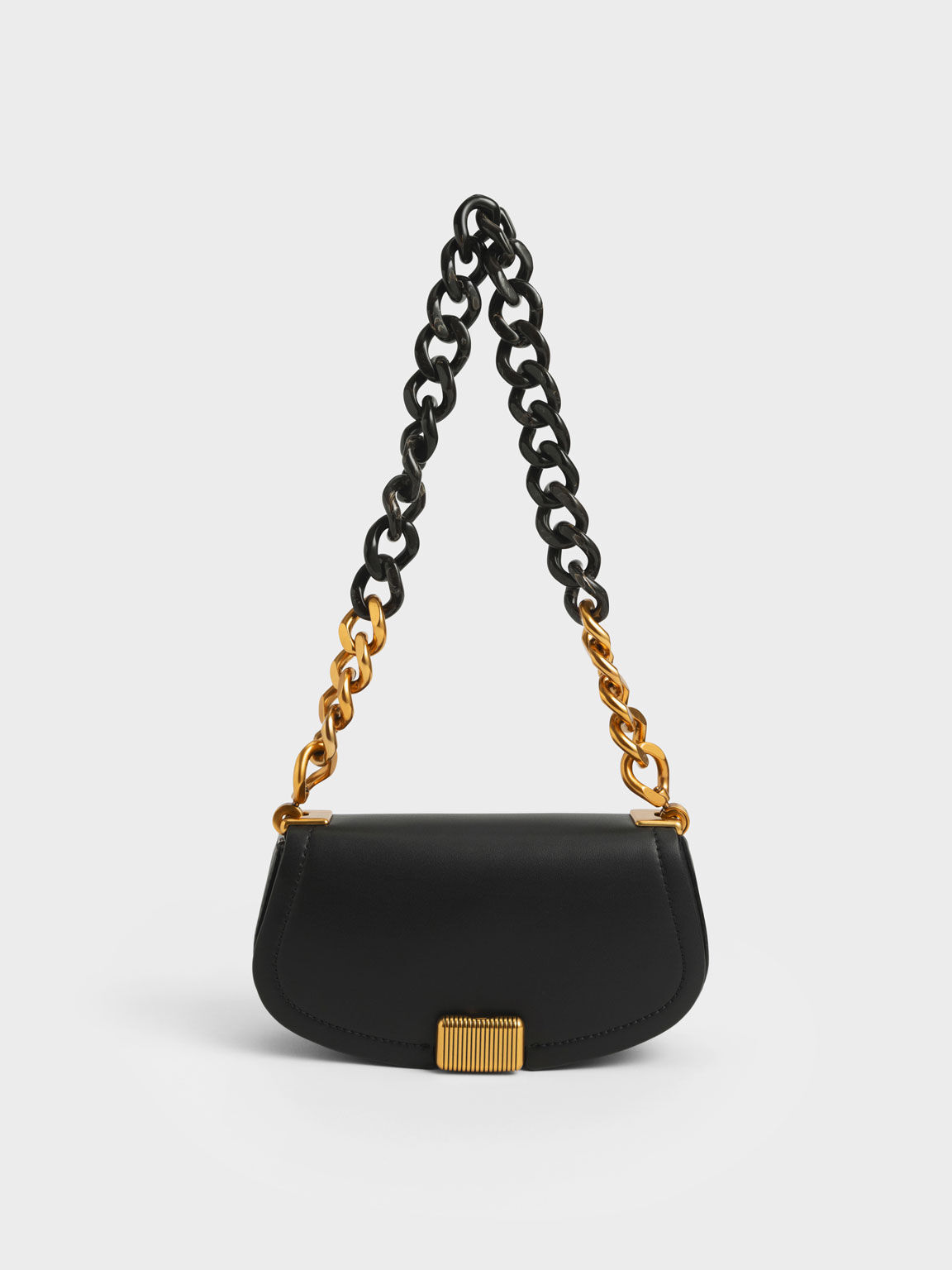 Black Sonnet Two-Tone Chain Handle Shoulder Bag - CHARLES & KEITH US