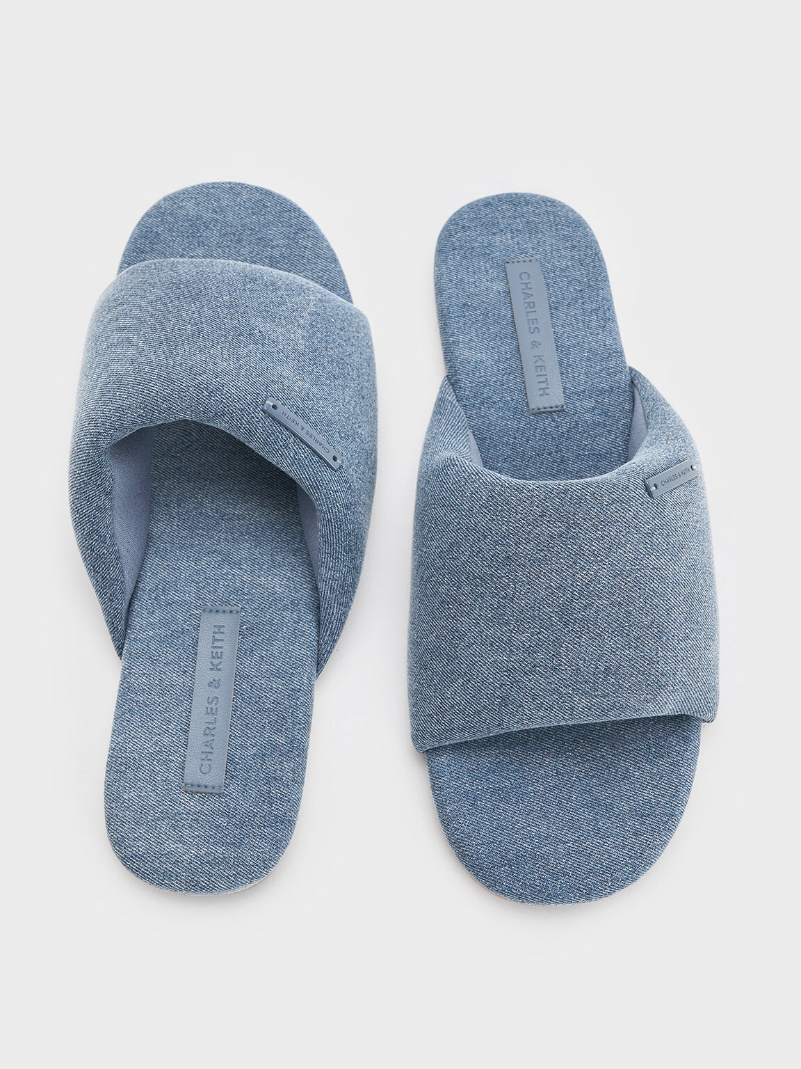 Denim Puffy Wide-Strap Slide Sandals, Denim Blue, hi-res