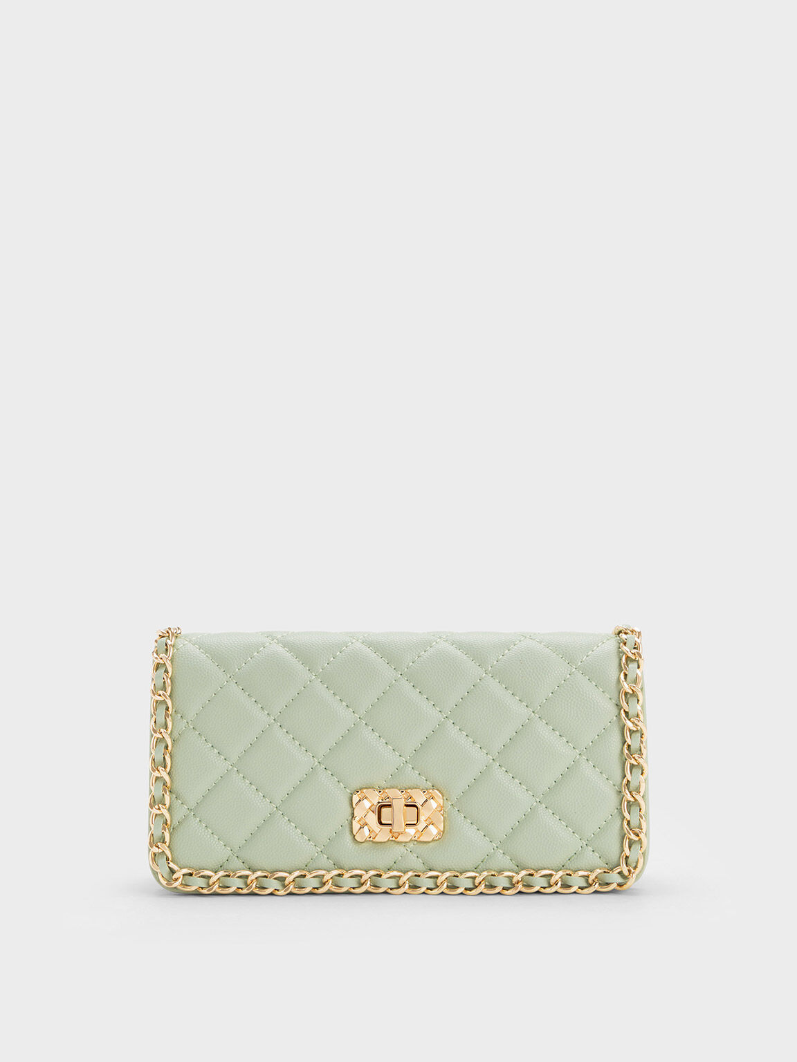 Mint Green Quilted Card Holder - CHARLES & KEITH IN
