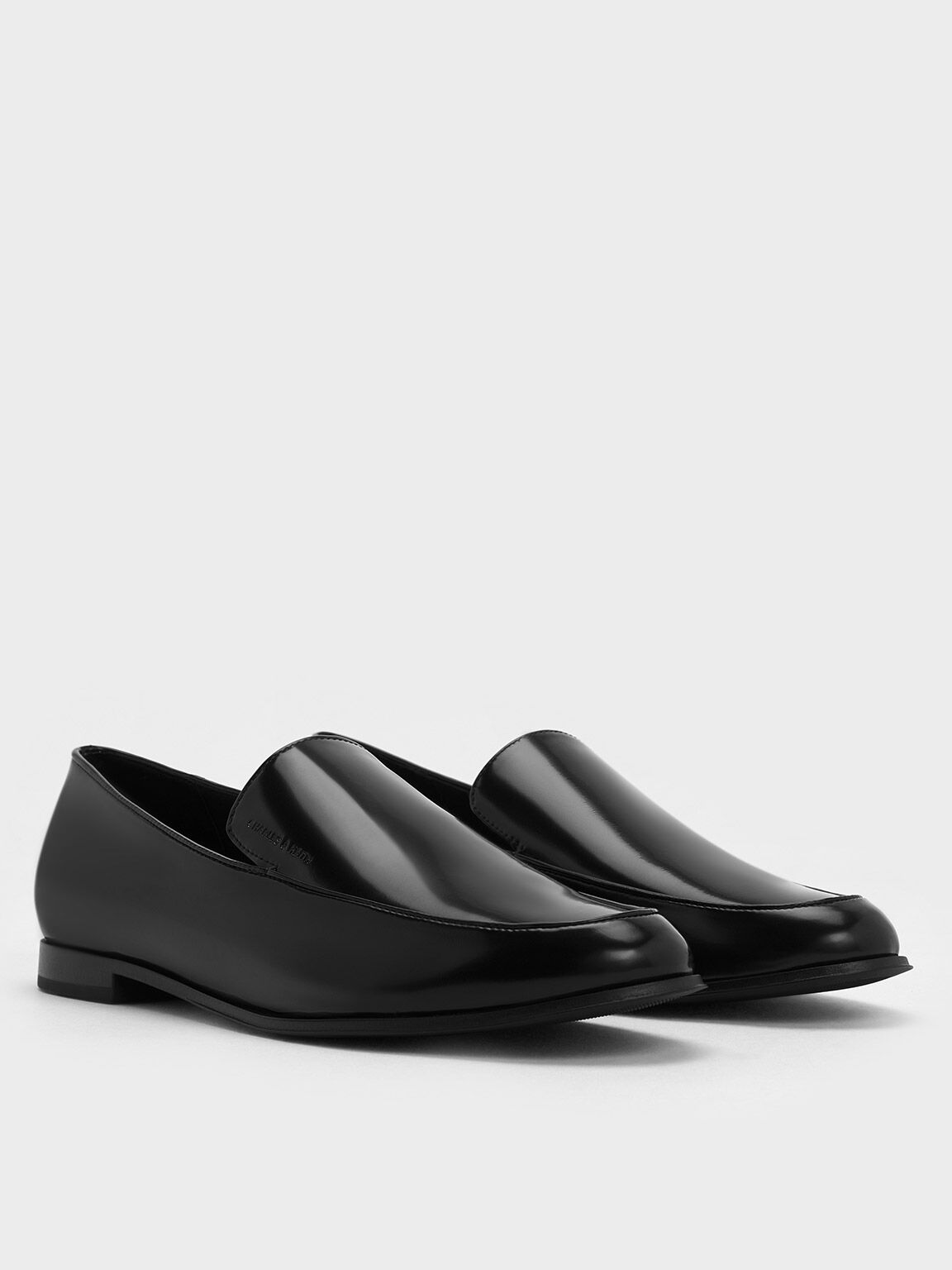 Almond-Toe Stitch-Trim Loafers, Black Box, hi-res