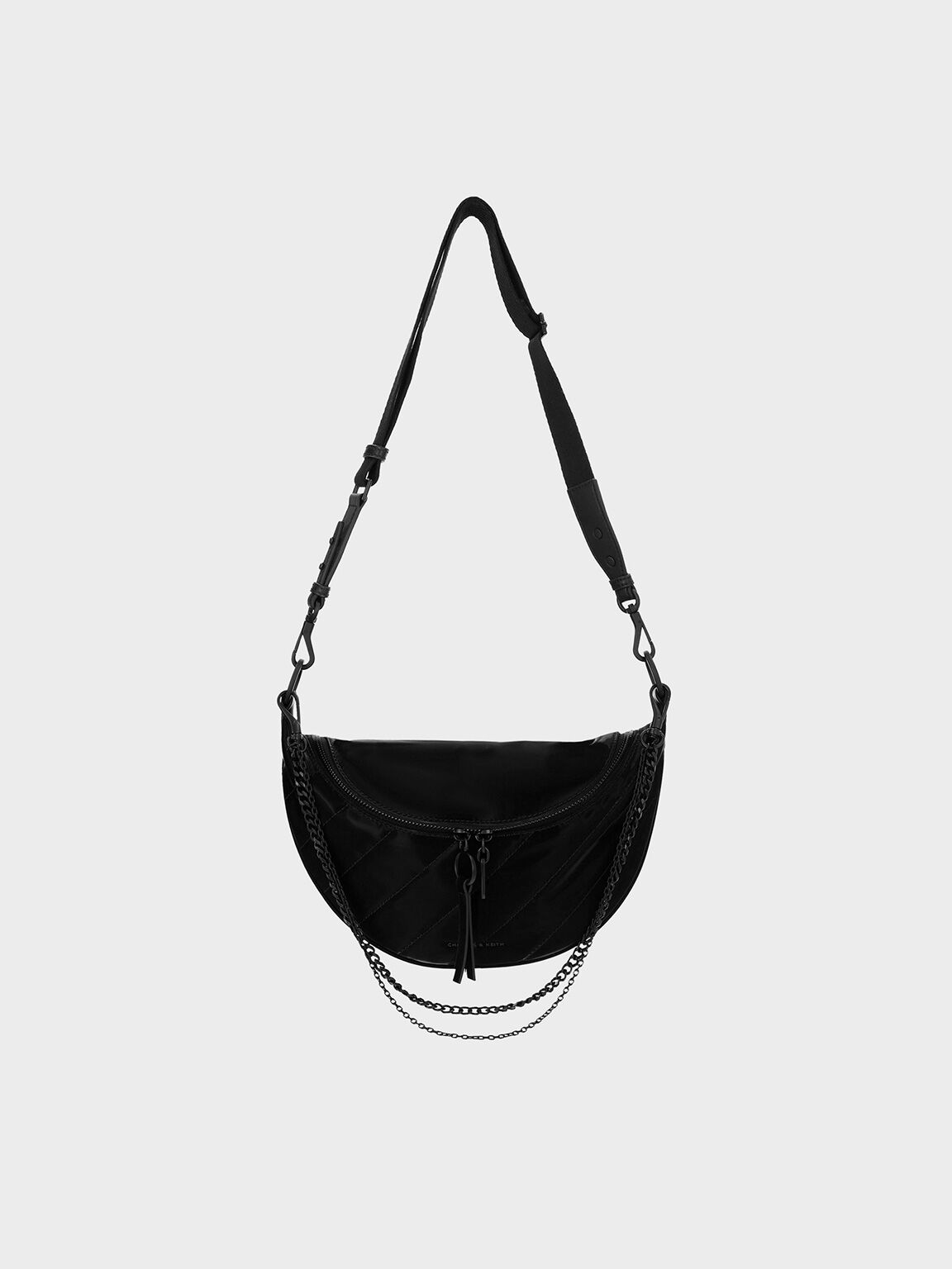 Philomena Shiny Half-Moon Crossbody Bag, Jet Black, hi-res