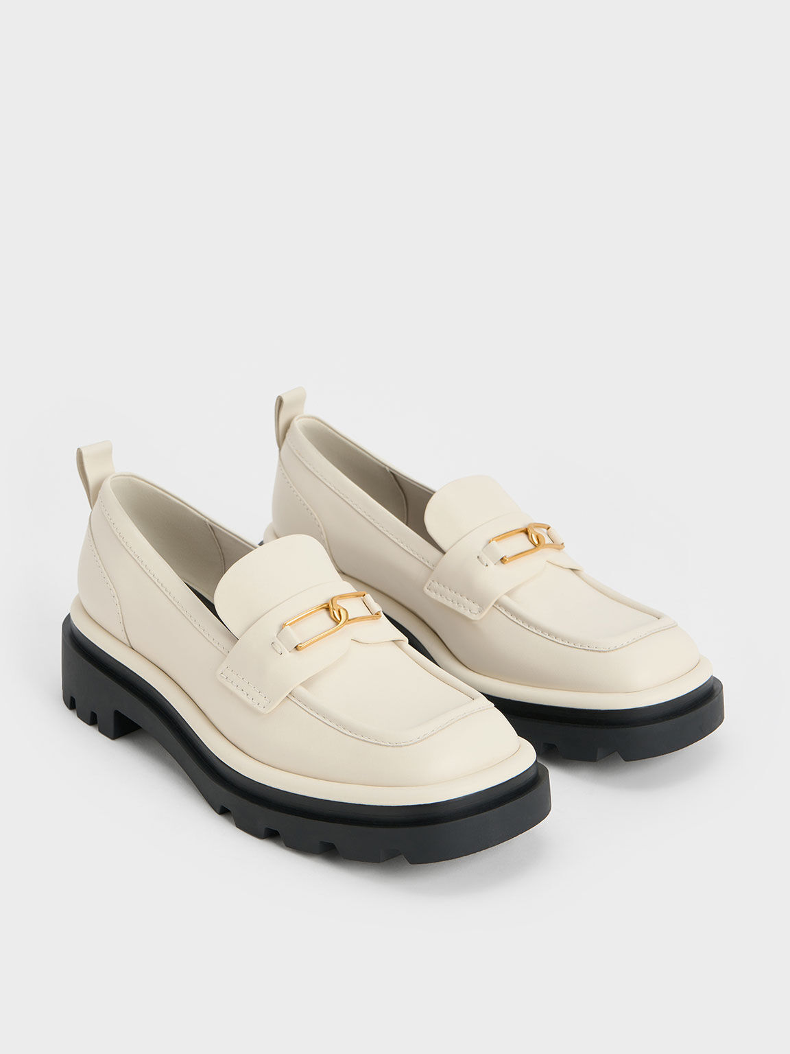 Chalk Gabine Leather Pull-Tab Loafers - CHARLES & KEITH MY