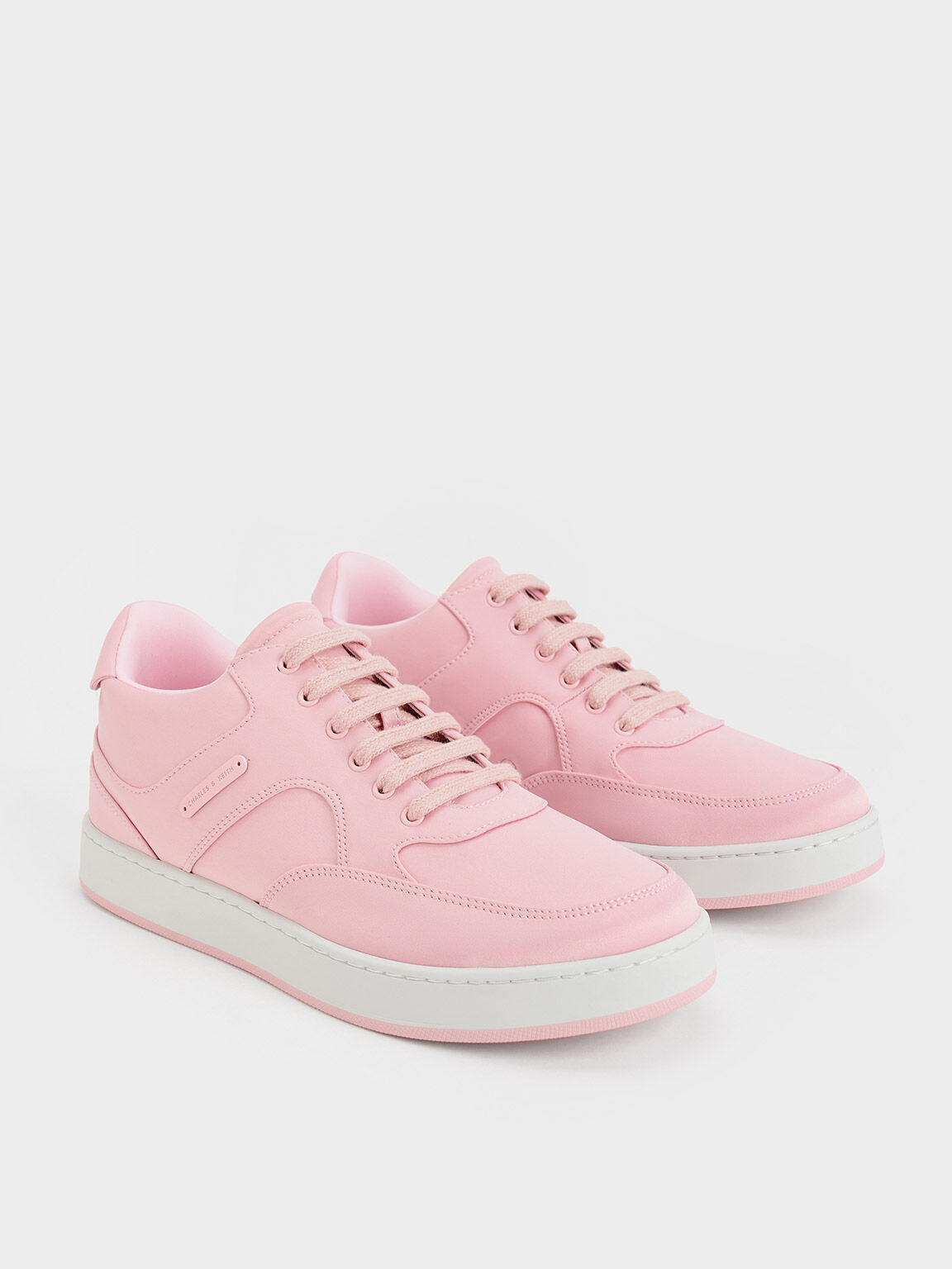 Pink Satin Low-Top Sneakers - CHARLES & KEITH International