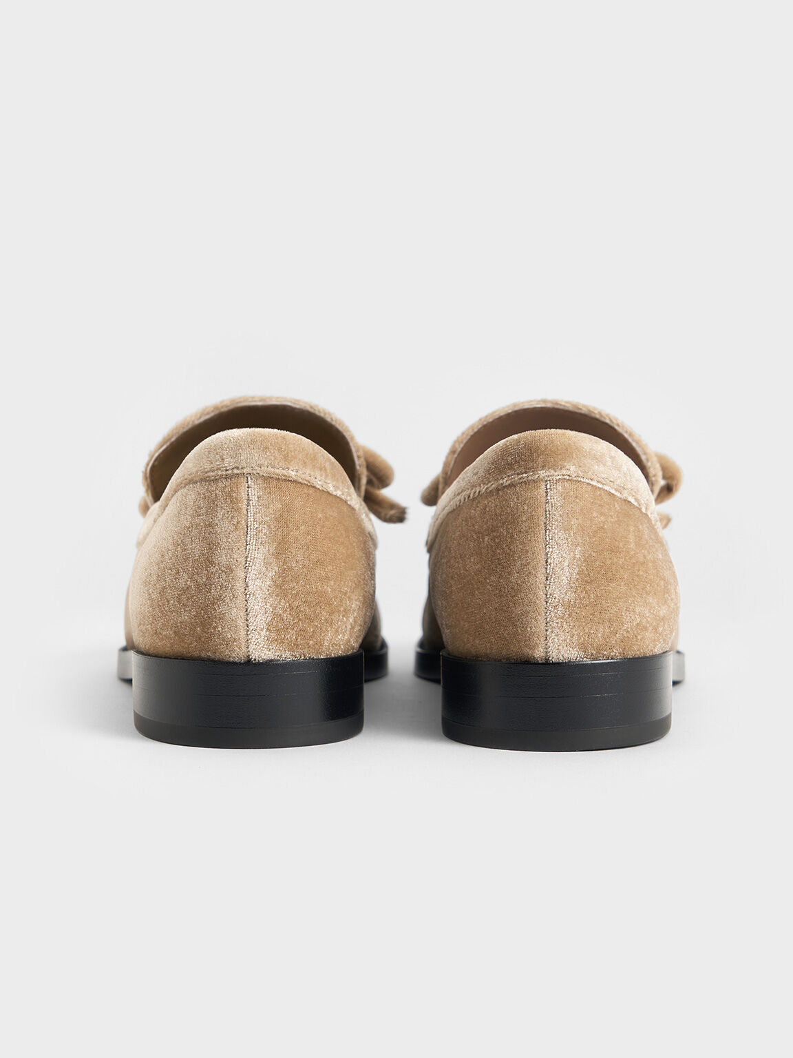 Velvet Bow Loafers, Beige, hi-res