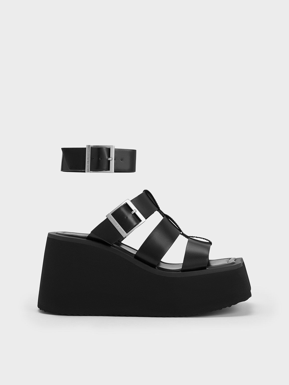 Black Iisa Flatform Gladiator Sandals - CHARLES & KEITH US