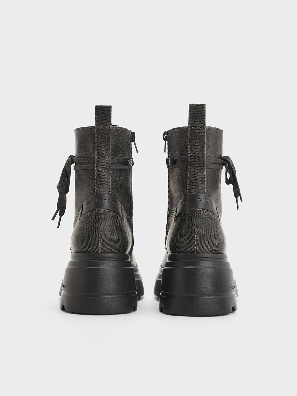 Lace-Up Chunky Ankle Boots, Dark Grey, hi-res