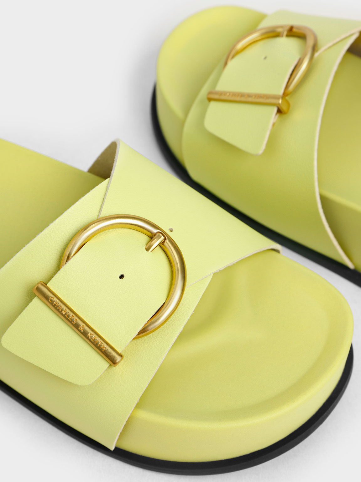 Metallic Buckle Flatform Sandals, Yellow, hi-res