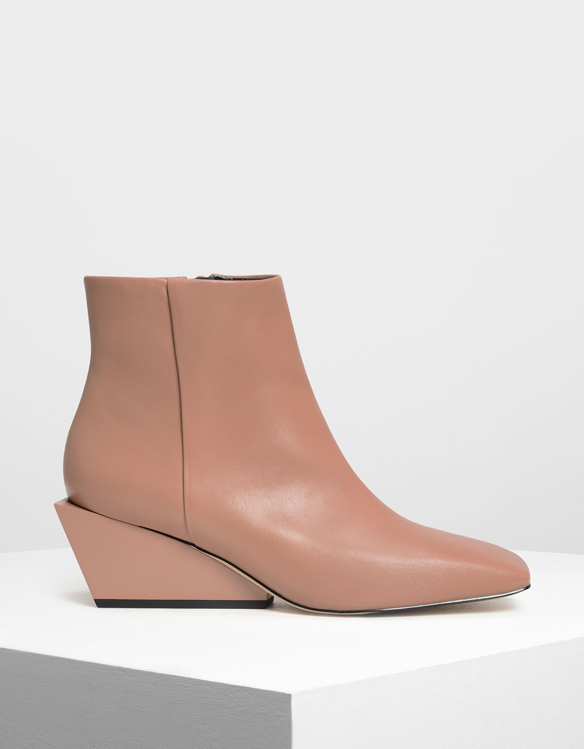 Nude Square Toe Wedge Boots | CHARLES 