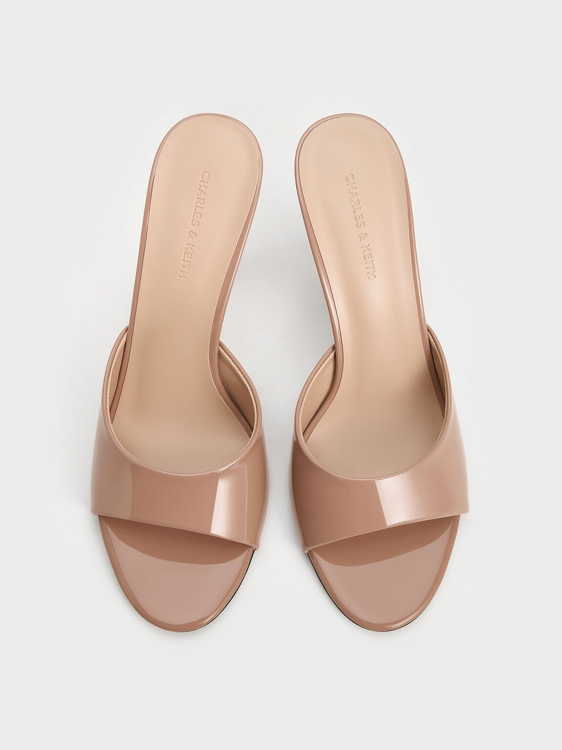 Nude Patent Open-Toe Heeled Mules - CHARLES & KEITH US