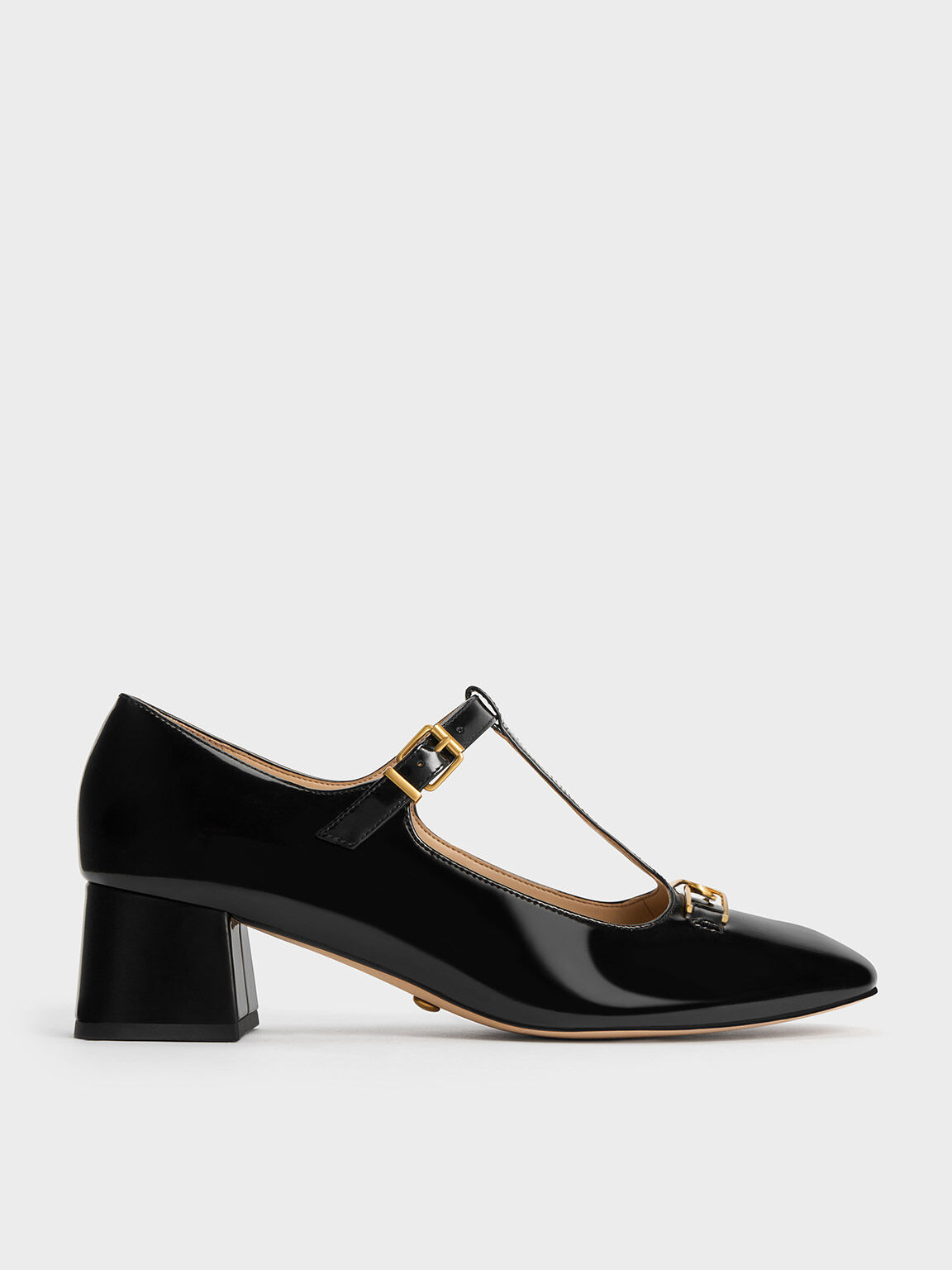 Black Boxed Gabine Leather T-Bar Mary Jane Pumps - CHARLES & KEITH US