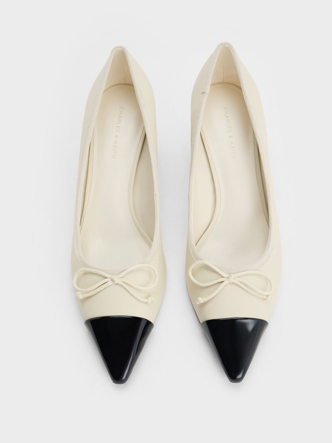 Bow Pointed Cap-Toe Pumps, Chalk, hi-res