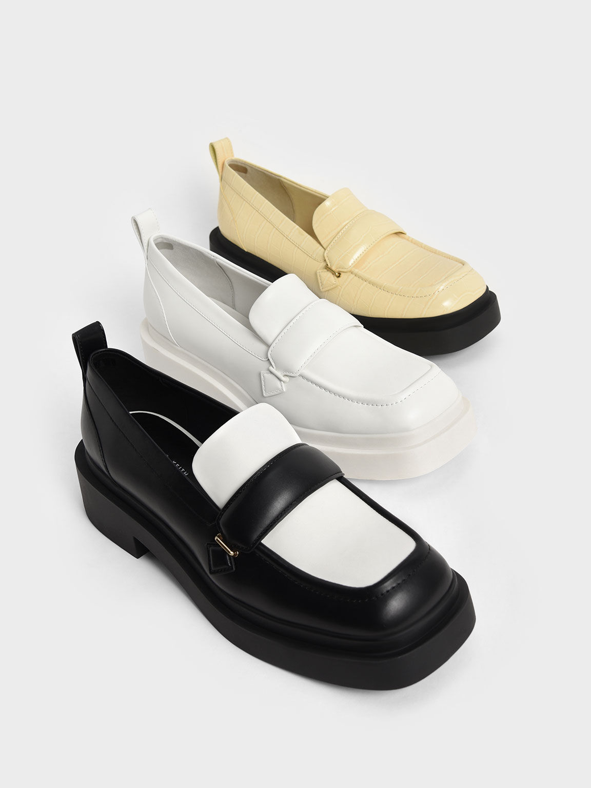 Yellow Croc-Effect Platform Penny Loafers - CHARLES & KEITH 