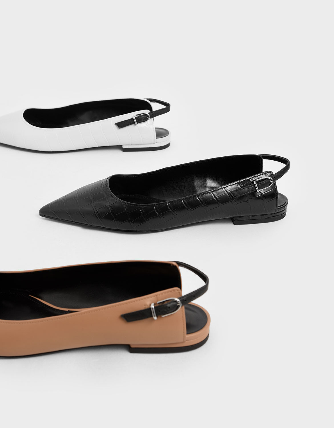 Black Croc-Effect Leather Ballerina 