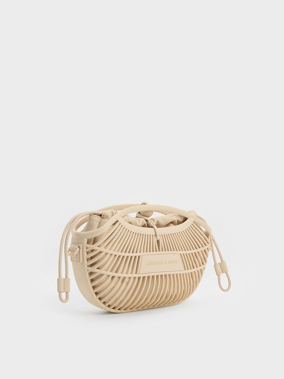 Minibolso Calypso en forma de abanico con asa curva, Beige, hi-res