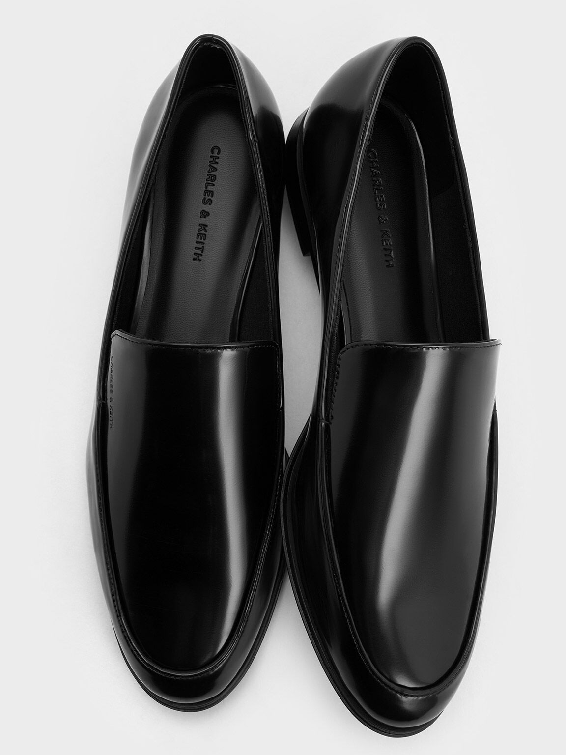 Almond-Toe Stitch-Trim Loafers, Black Box, hi-res