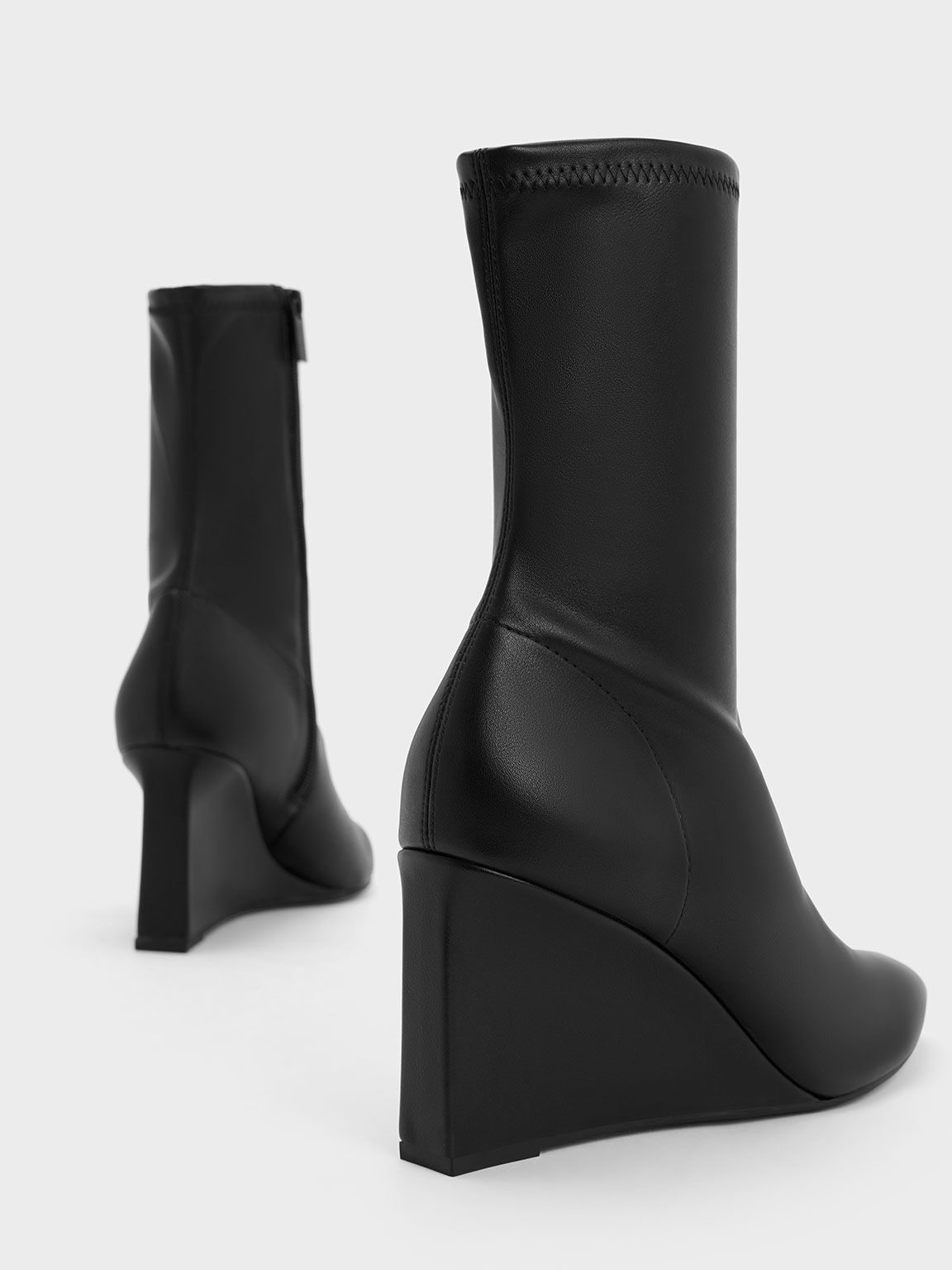 Black Pointed-Toe Wedge Ankle Boots - CHARLES & KEITH LK