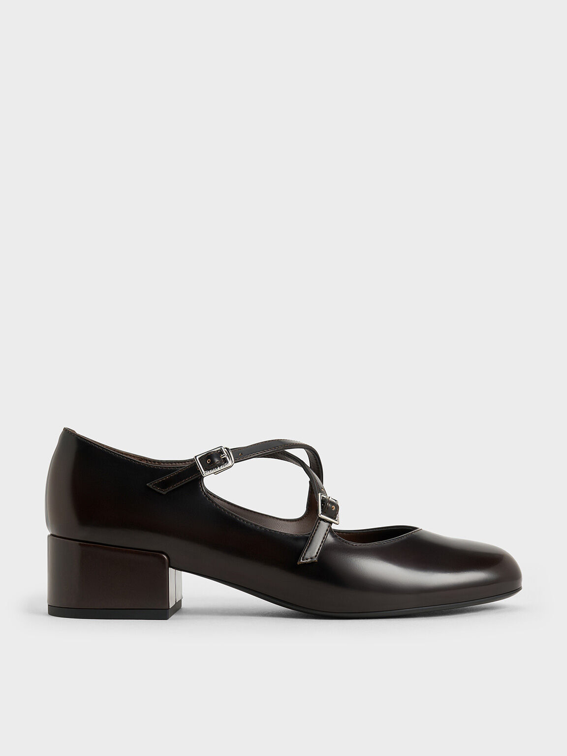 Crossover-Strap Block-Heel Mary Janes, Dark Brown, hi-res