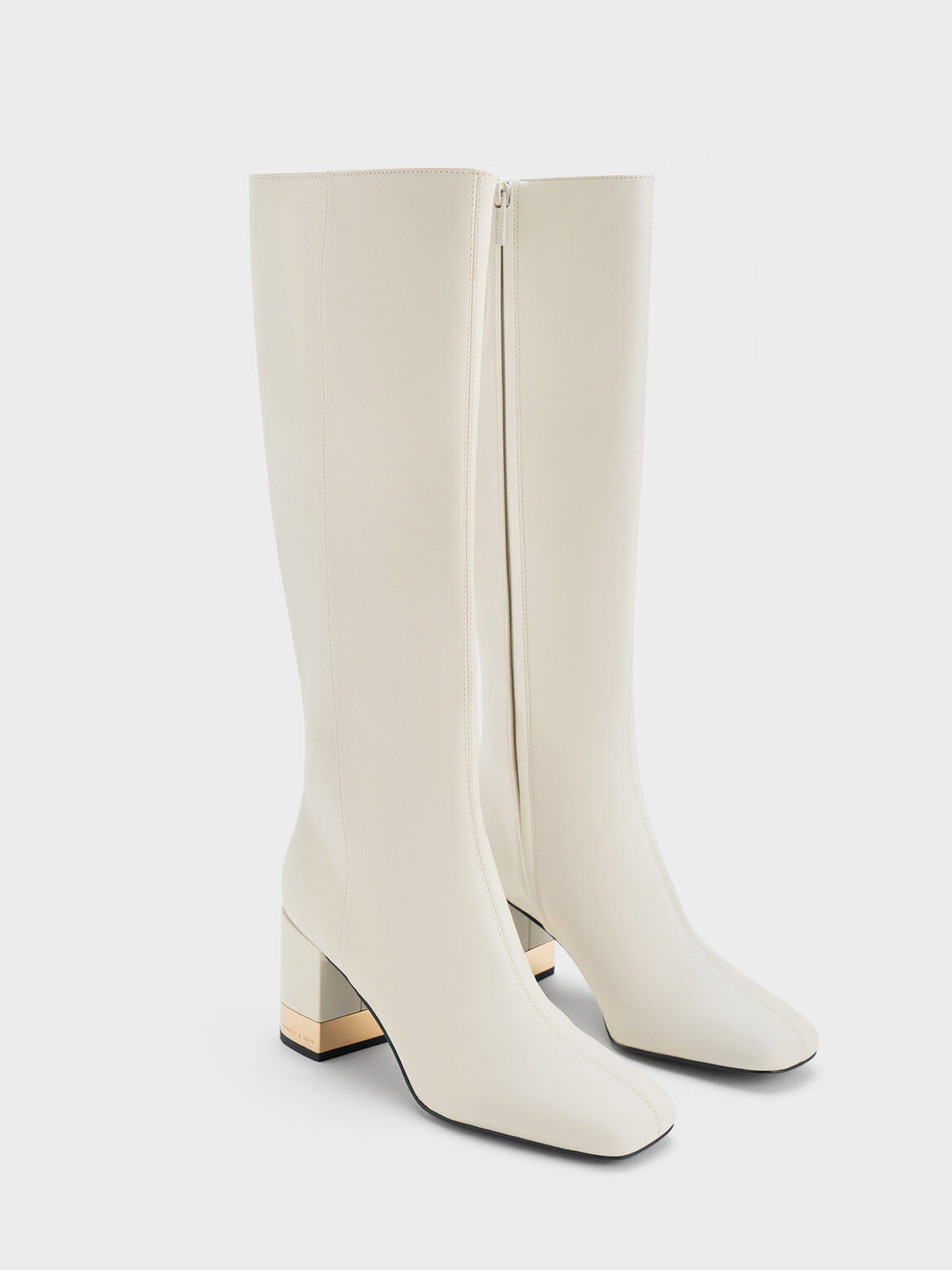Charles & Keith - Women's Knee High Flat Boots, Chalk, US 8