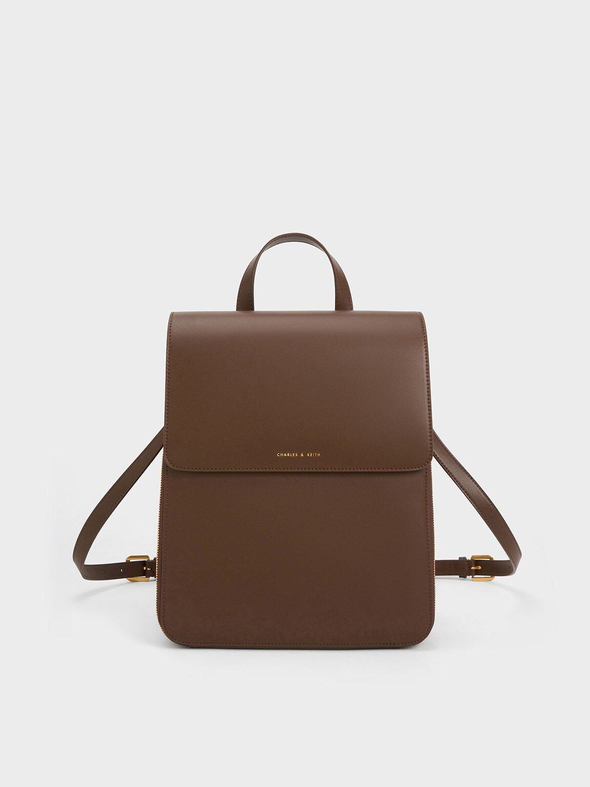 Dark Brown Front Flap Structured Backpack - CHARLES & KEITH CA