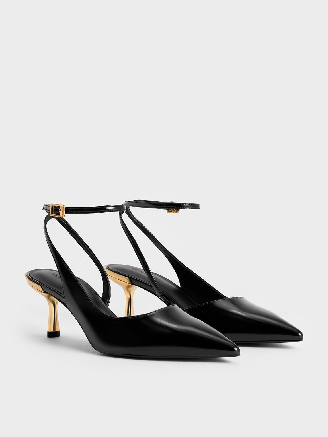 Metallic-Heel Ankle-Strap D'Orsay Pumps, Black Box, hi-res