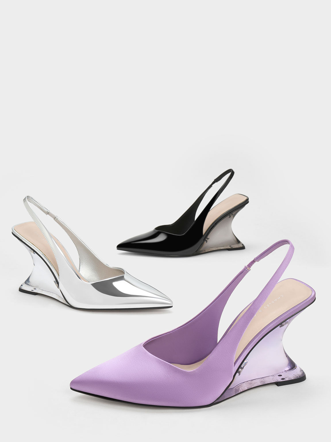水晶弧形跟尖頭鞋(漆面黑) | 鞋款- CHARLES & KEITH HK