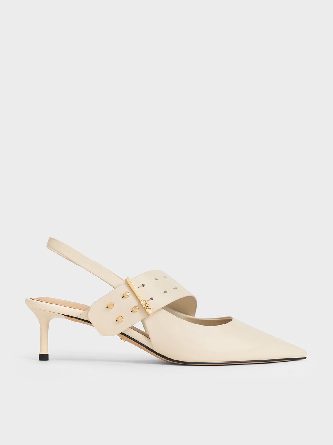 Leather Asymmetric-Strap Slingback Mary Jane Pumps, White, hi-res