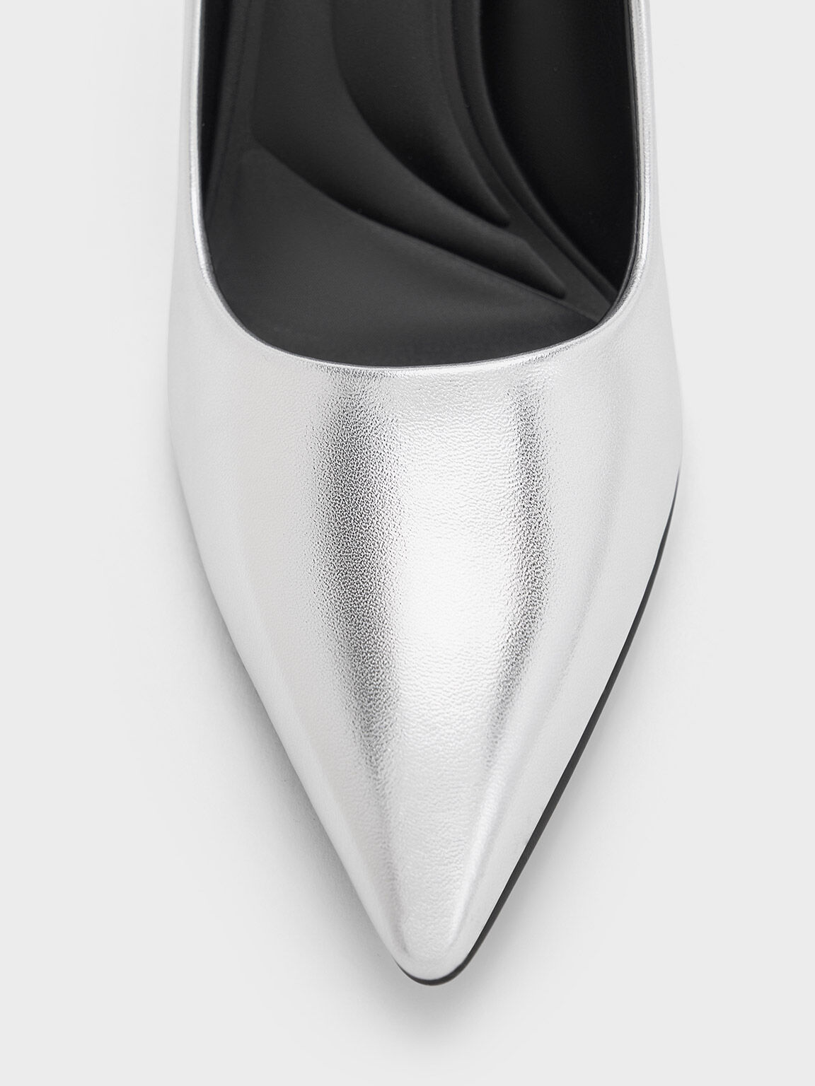 Metallic Pointed-Toe Spool-Heel Pumps, Silver, hi-res