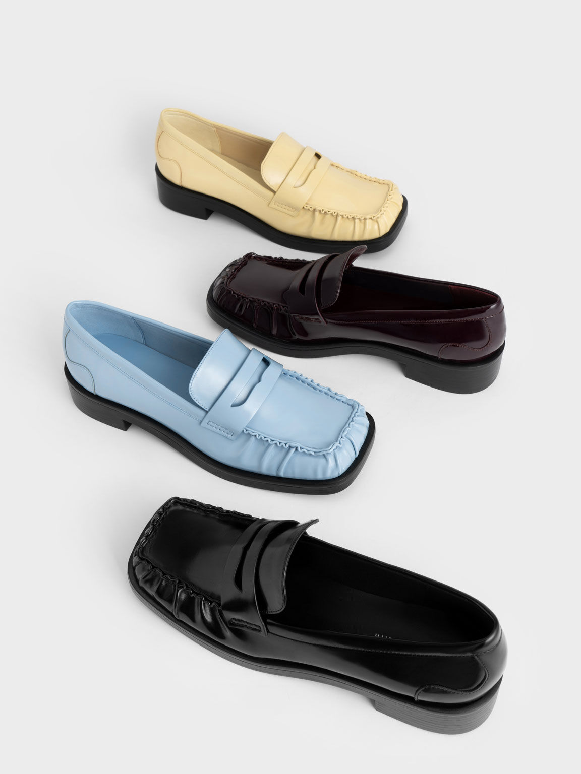 Yellow Ruched Square-Toe Loafers - CHARLES & KEITH US