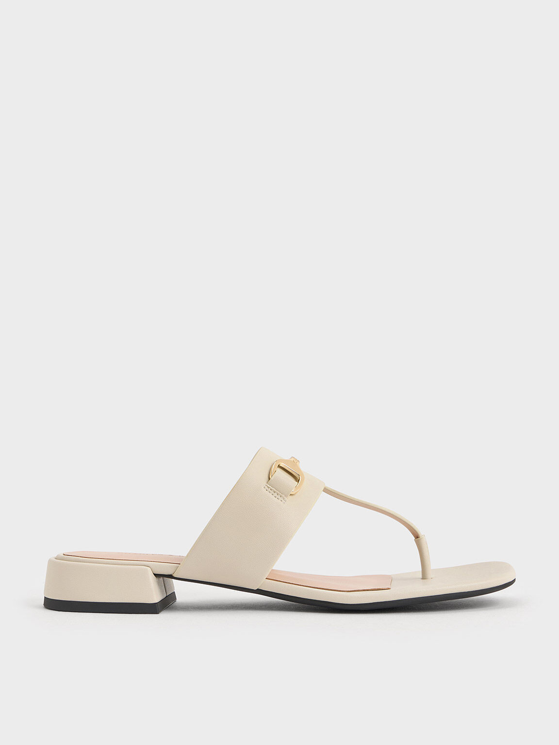 Black Metallic Accent T-Bar Thong Sandals - CHARLES & KEITH IT