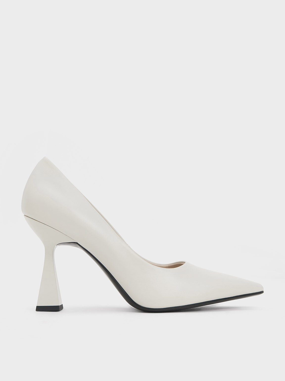 Chalk Trapeze Heel Pointed-Toe Pumps - CHARLES & KEITH SG