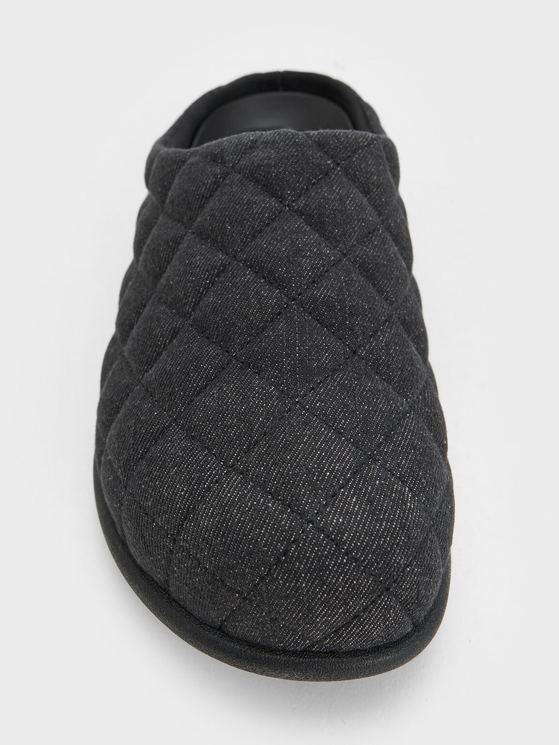 Quilted Flatform Mules, Black Textured, hi-res